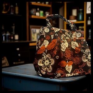 Vintage Retro Classic Large Floral Patterned Corduroy Purse Boho Mod Indie Y2K